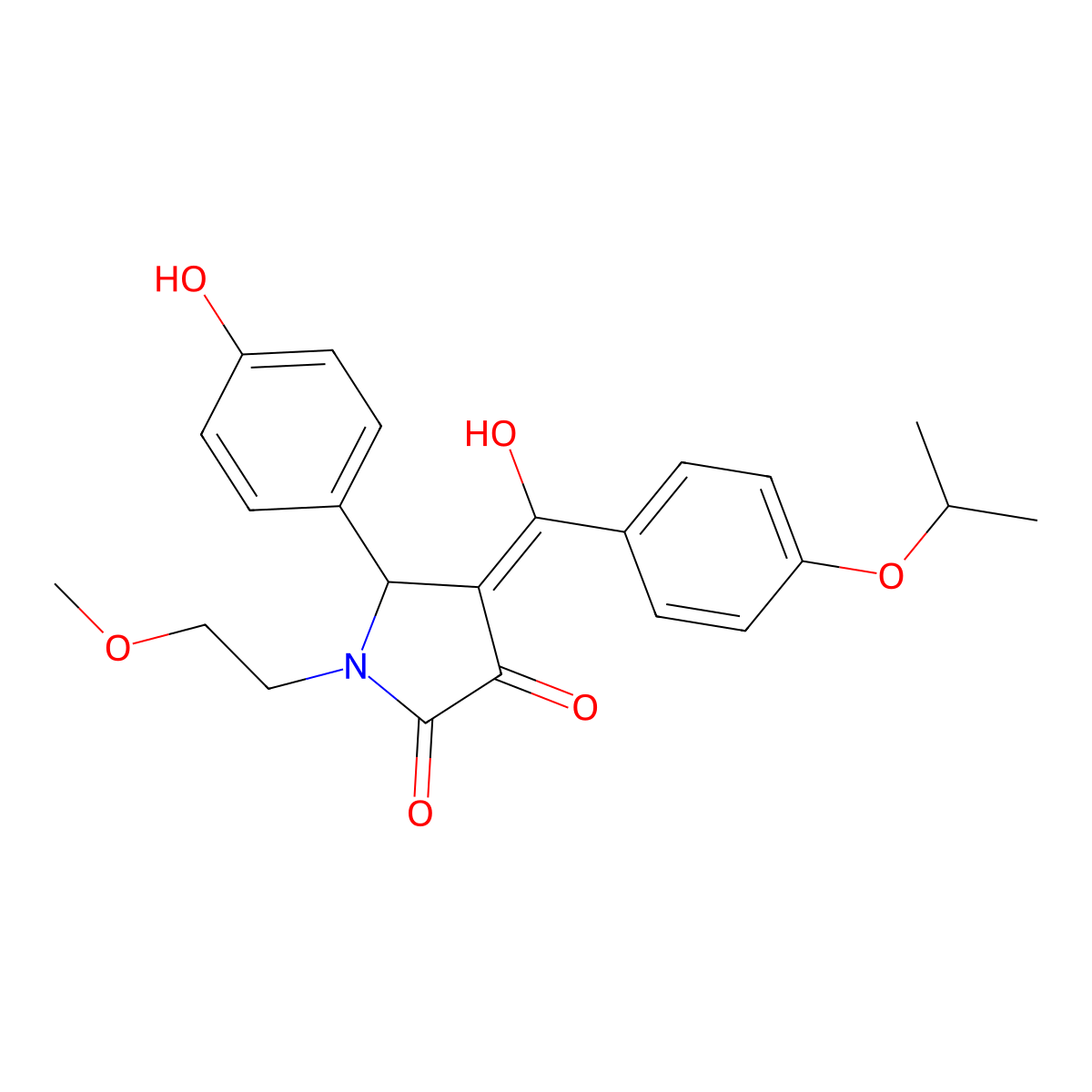 3-hydroxy-5-(4-hydroxyphenyl)-1-(2-methoxyethyl)-4-[4-(propan-2-yloxy)benzoyl]-2,5-dihydro-1H-pyrrol-2-one molecular structure, CAS 847164-40-3