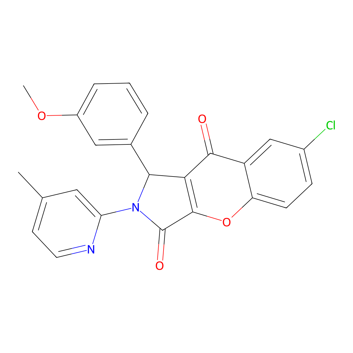 7-Chloro-1-(3-methoxyphenyl)-2-(4-methyl-2-pyridinyl)-1,2-dihydrochromeno[2,3-c]pyrrole-3,9-dione molecular structure, CAS 847164-55-0