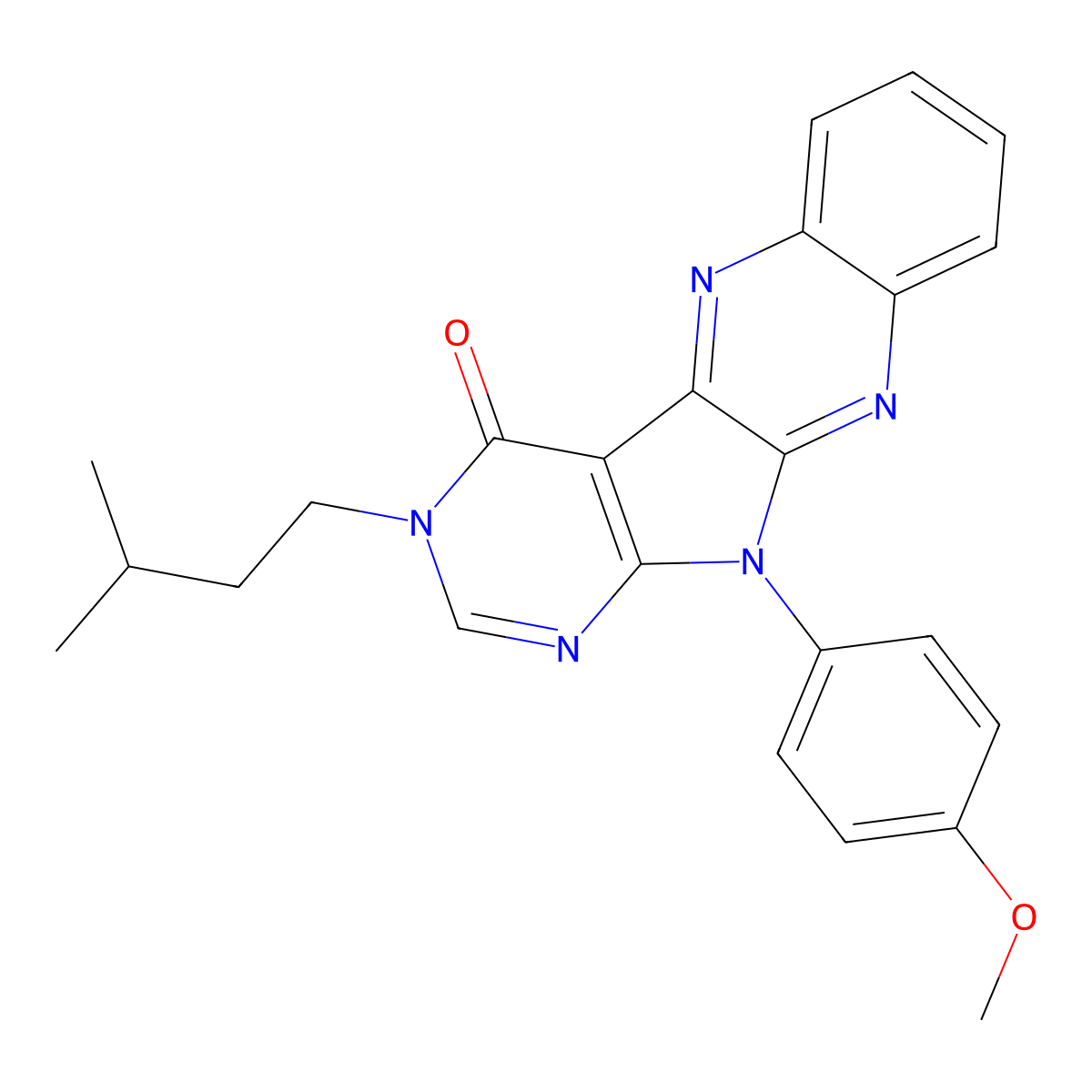 3-isopentyl-11-(4-methoxyphenyl)-3,11-dihydro-4H-pyrimido[5',4':4,5]pyrrolo[2,3-b]quinoxalin-4-one molecular structure, CAS 847164-73-2