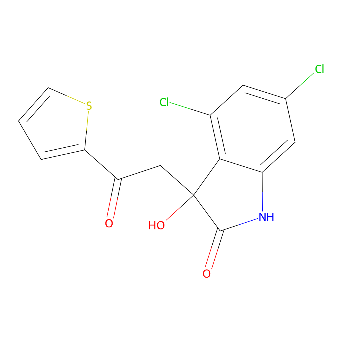 4,6-dichloro-3-hydroxy-3-(2-oxo-2-thiophen-2-ylethyl)-1H-indol-2-one molecular structure, CAS 847164-81-2