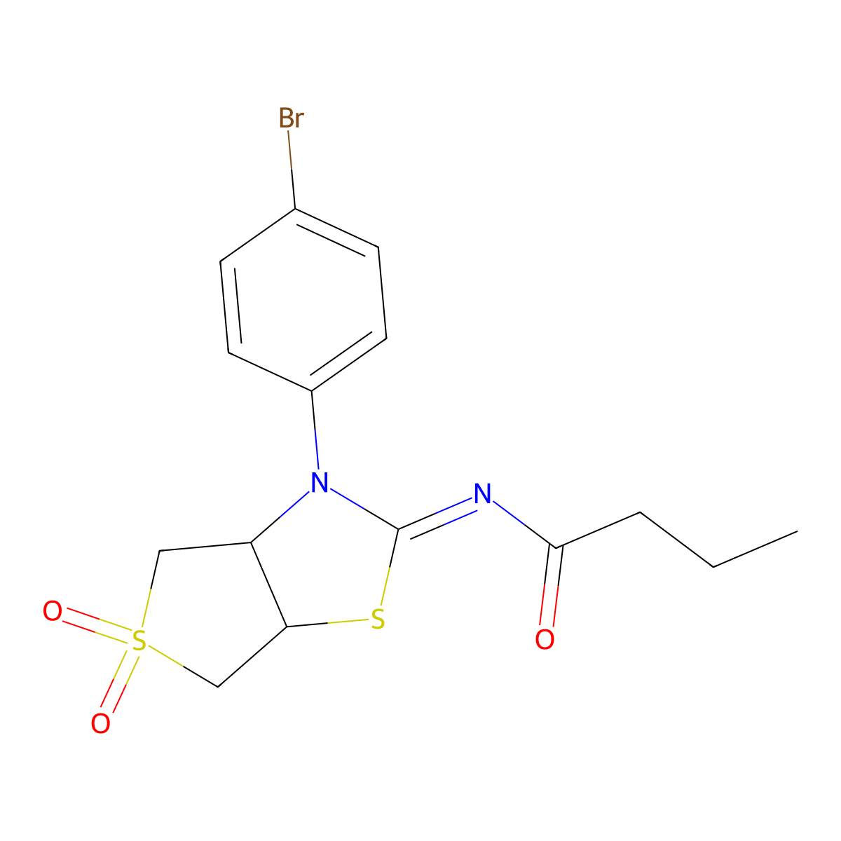(Z)-N-(3-(4-bromophenyl)-5,5-dioxidotetrahydrothieno[3,4-d]thiazol-2(3H)-ylidene)butyramide molecular structure, CAS 847174-83-8