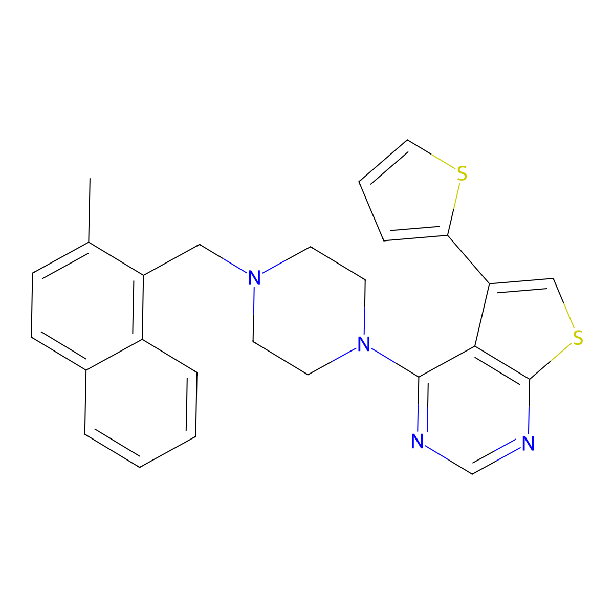 4-(4-((2-Methylnaphthalen-1-yl)methyl)piperazin-1-yl)-5-(thiophen-2-yl)thieno[2,3-d]pyrimidine molecular structure, CAS 847174-97-4