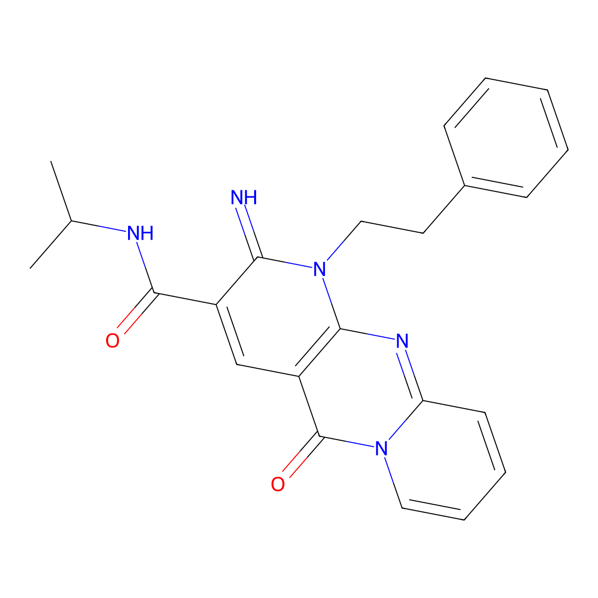 6-imino-2-oxo-7-(2-phenylethyl)-N-(propan-2-yl)-1,7,9-triazatricyclo[8.4.0.0^{3,8}]tetradeca-3(8),4,9,11,13-pentaene-5-carboxamide molecular structure, CAS 847175-38-6