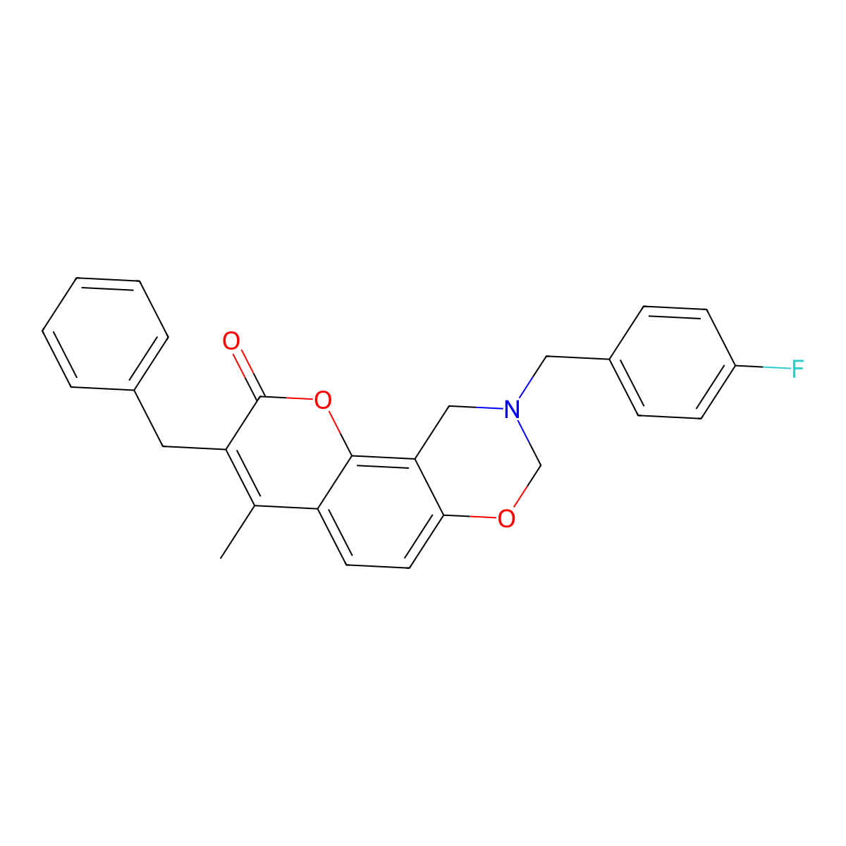 3-benzyl-9-(4-fluorobenzyl)-4-methyl-9,10-dihydro-2H,8H-chromeno[8,7-e][1,3]oxazin-2-one molecular structure, CAS 847175-66-0