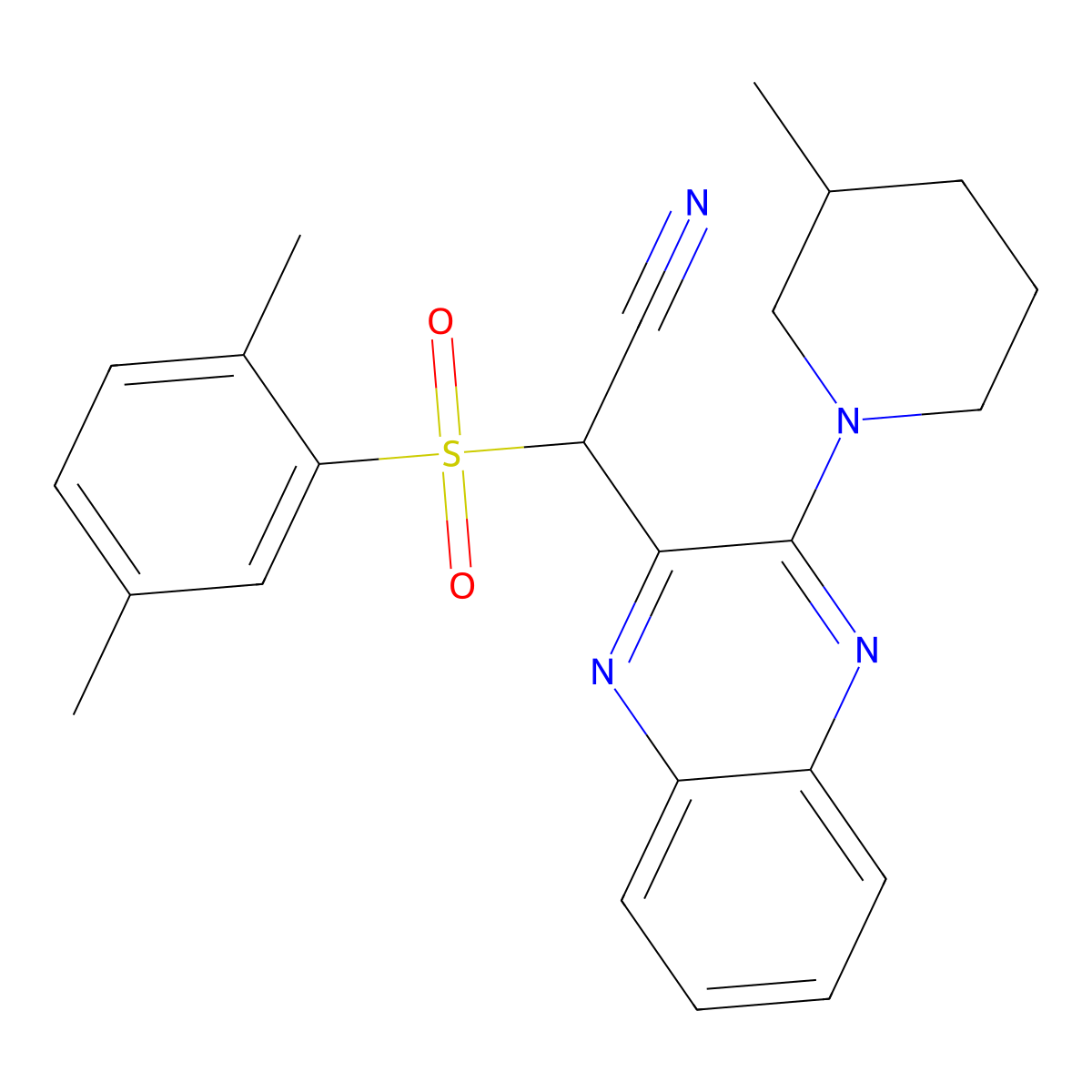 2-(2,5-Dimethylphenyl)sulfonyl-2-[3-(3-methylpiperidin-1-yl)quinoxalin-2-yl]acetonitrile molecular structure, CAS 847175-99-9