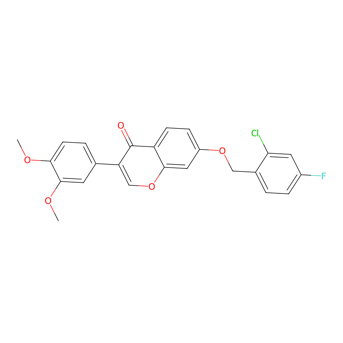 7-((2-chloro-4-fluorobenzyl)oxy)-3-(3,4-dimethoxyphenyl)-4H-chromen-4-one molecular structure, CAS 847176-12-9