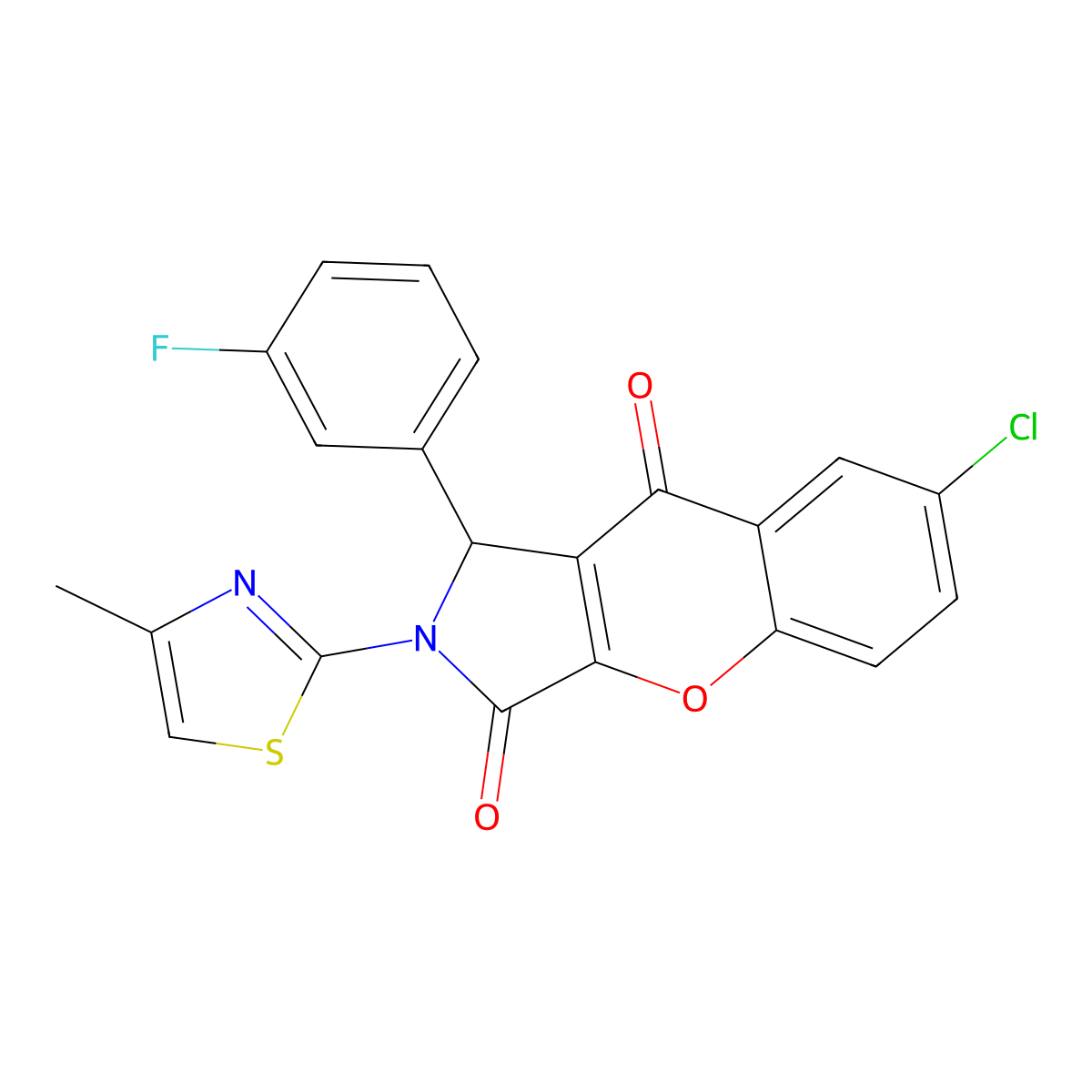 7-Chloro-1-(3-fluorophenyl)-2-(4-methylthiazol-2-yl)-1,2-dihydrochromeno[2,3-c]pyrrole-3,9-dione molecular structure, CAS 847176-61-8