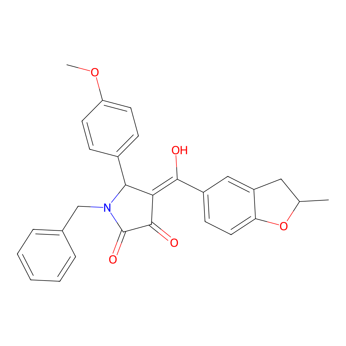 1-benzyl-3-hydroxy-5-(4-methoxyphenyl)-4-(2-methyl-2,3-dihydro-1-benzofuran-5-carbonyl)-2,5-dihydro-1H-pyrrol-2-one molecular structure, CAS 847177-27-9