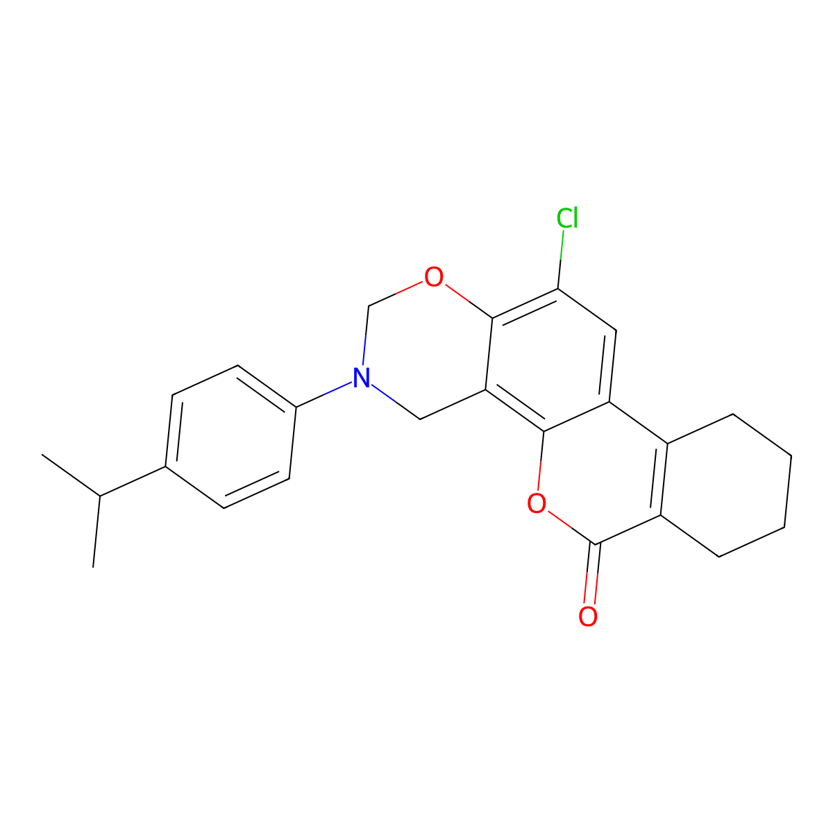 12-chloro-3-(4-isopropylphenyl)-3,4,7,8,9,10-hexahydro-2H,6H-benzo[3,4]chromeno[8,7-e][1,3]oxazin-6-one molecular structure, CAS 847177-73-5