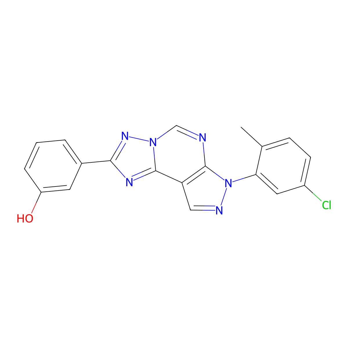 3-[7-(5-chloro-2-methylphenyl)-7H-pyrazolo[4,3-e][1,2,4]triazolo[1,5-c]pyrimidin-2-yl]phenol molecular structure, CAS 847177-86-0