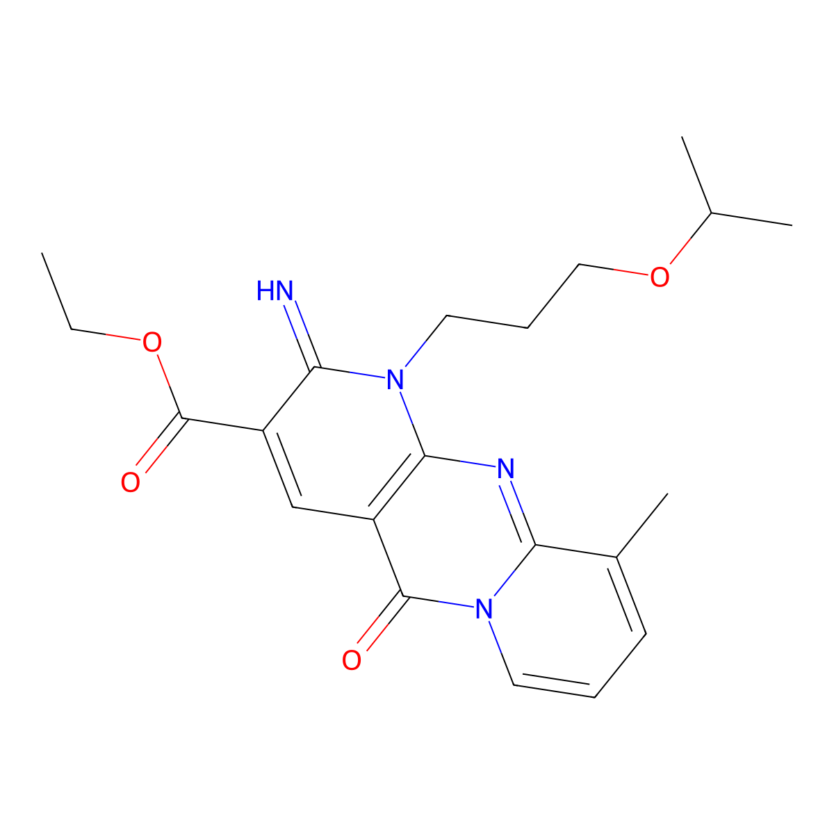 ethyl 2-imino-1-(3-isopropoxypropyl)-10-methyl-5-oxo-1,5-dihydro-2H-dipyrido[1,2-a:2,3-d]pyrimidine-3-carboxylate molecular structure, CAS 847178-19-2