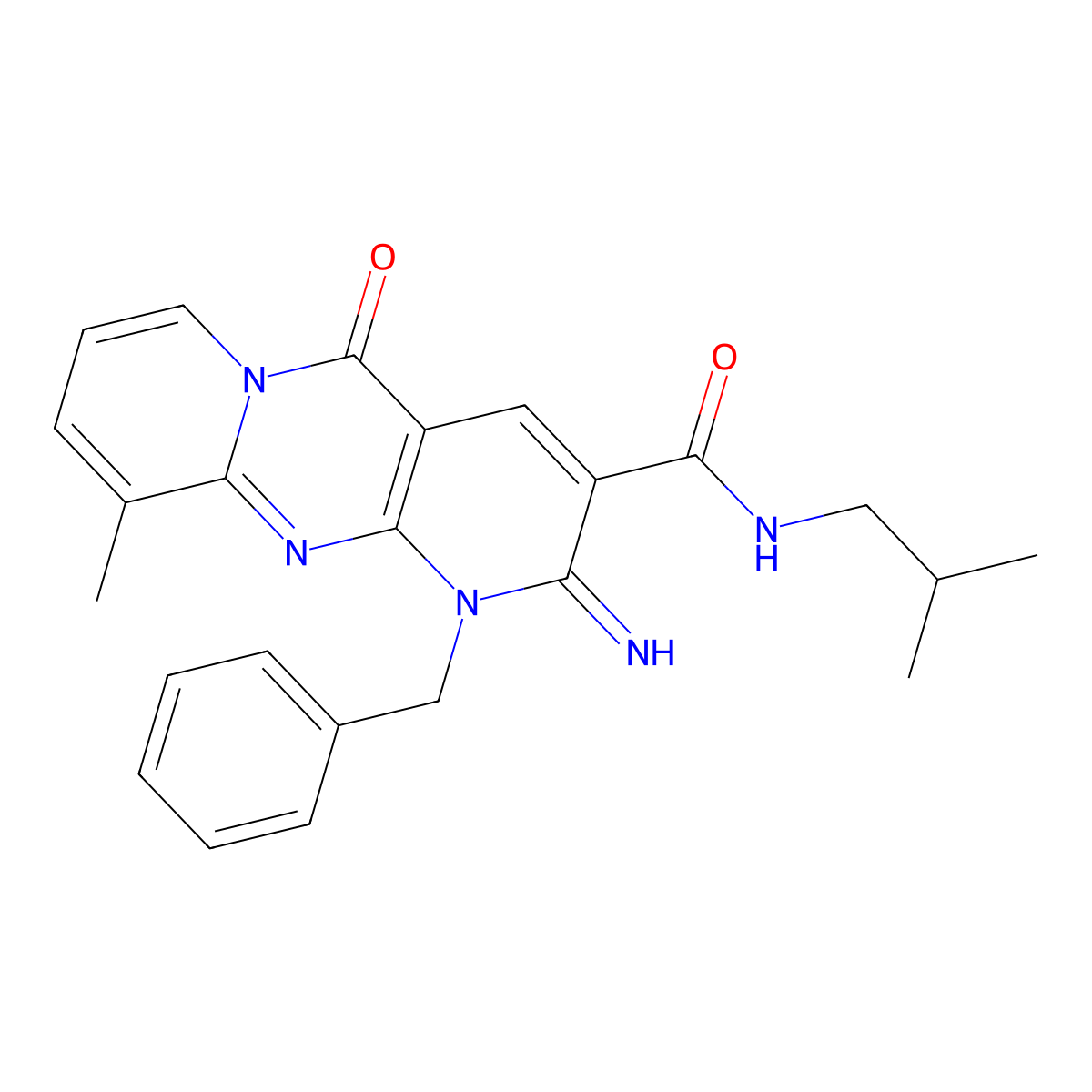 1-benzyl-2-imino-N~3~-isobutyl-10-methyl-5-oxo-1,5-dihydro-2H-dipyrido[1,2-a:2,3-d]pyrimidine-3-carboxamide molecular structure, CAS 847179-69-5