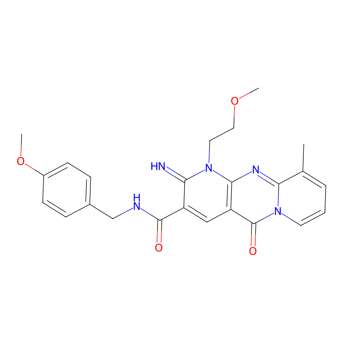 2-imino-N-(4-methoxybenzyl)-1-(2-methoxyethyl)-10-methyl-5-oxo-1,5-dihydro-2H-dipyrido[1,2-a:2,3-d]pyrimidine-3-carboxamide molecular structure, CAS 847179-71-9