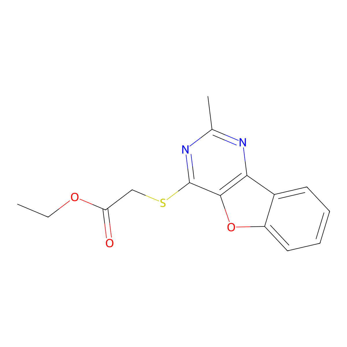 Ethyl 2-[(2-methyl-[1]benzofuro[3,2-d]pyrimidin-4-yl)sulfanyl]acetate molecular structure, CAS 847181-41-3