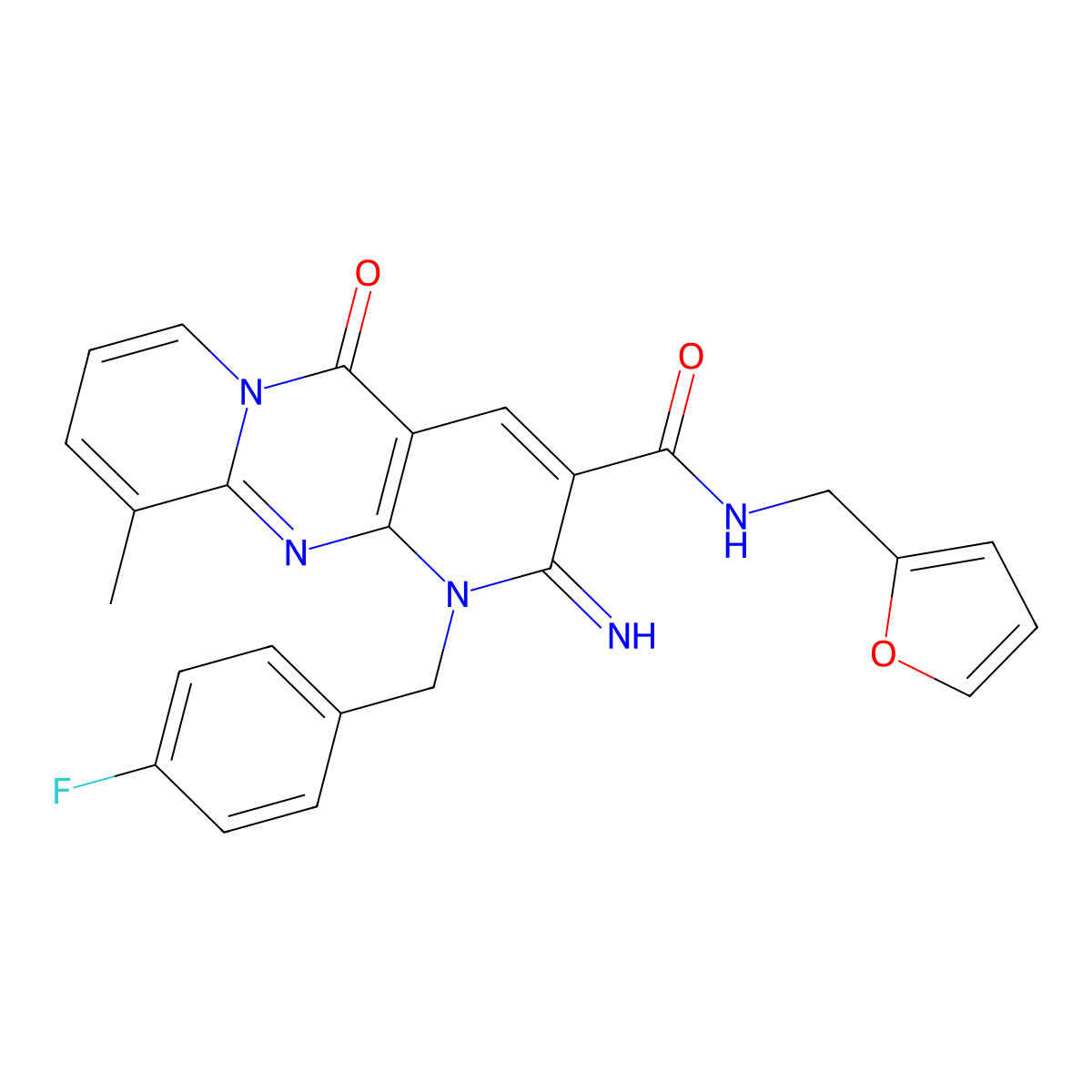 1-(4-fluorobenzyl)-N-(furan-2-ylmethyl)-2-imino-10-methyl-5-oxo-1,5-dihydro-2H-dipyrido[1,2-a:2',3'-d]pyrimidine-3-carboxamide molecular structure, CAS 847181-66-2
