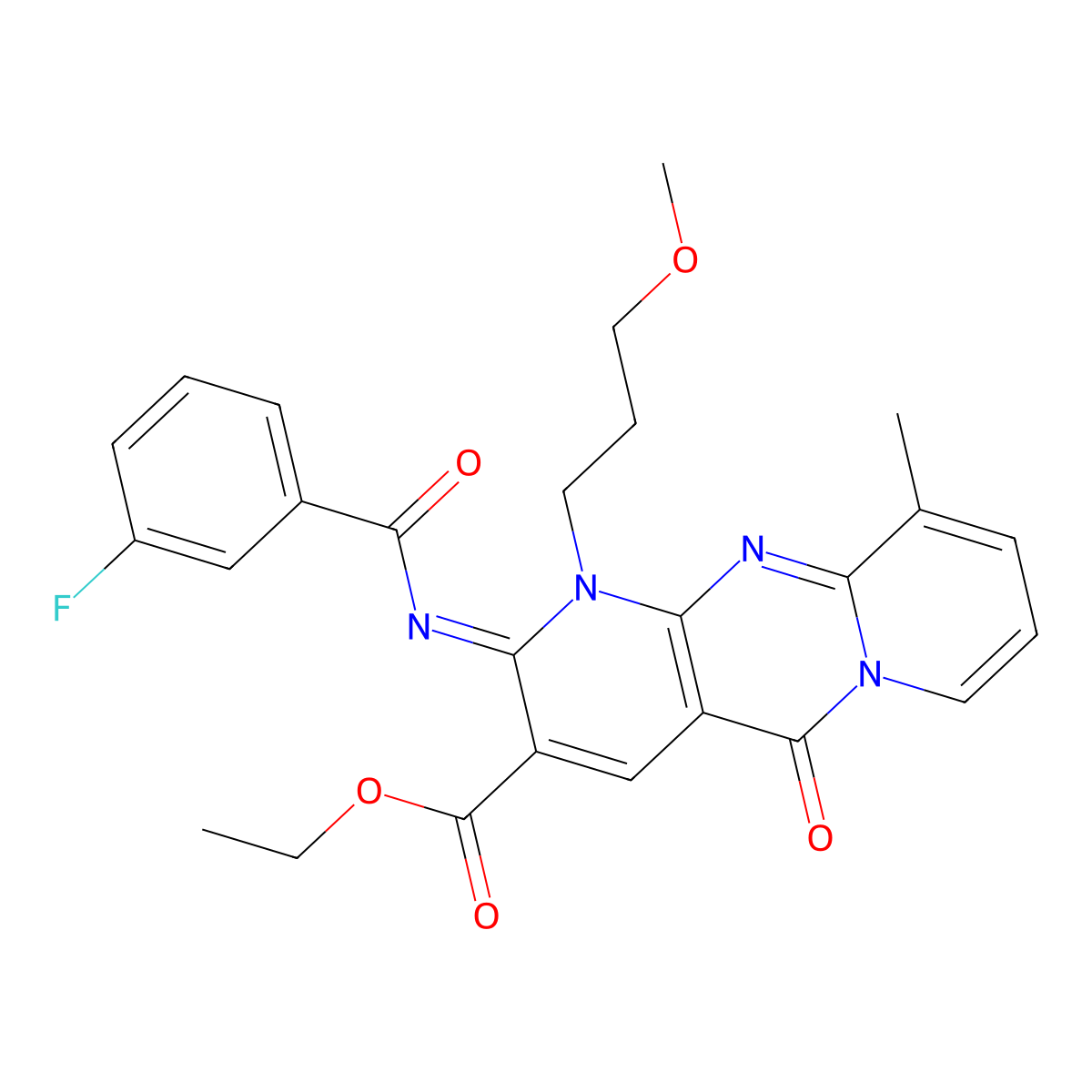 ethyl 2-[(3-fluorobenzoyl)imino]-1-(3-methoxypropyl)-10-methyl-5-oxo-1,5-dihydro-2H-dipyrido[1,2-a:2,3-d]pyrimidine-3-carboxylate molecular structure, CAS 847182-15-4