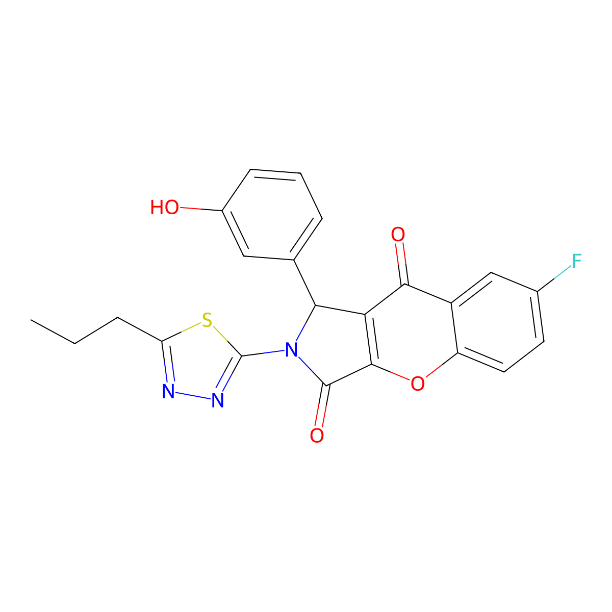 7-Fluoro-1-(3-hydroxyphenyl)-2-(5-propyl-1,3,4-thiadiazol-2-yl)-1,2-dihydrochromeno[2,3-c]pyrrole-3,9-dione molecular structure, CAS 847182-48-3