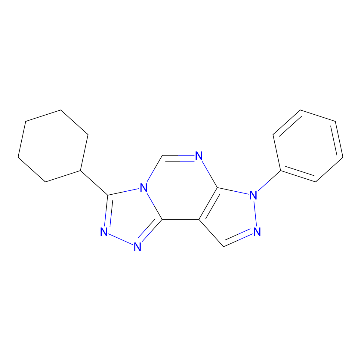 3-cyclohexyl-7-phenyl-7H-pyrazolo[4,3-e][1,2,4]triazolo[4,3-c]pyrimidine molecular structure, CAS 847182-56-3