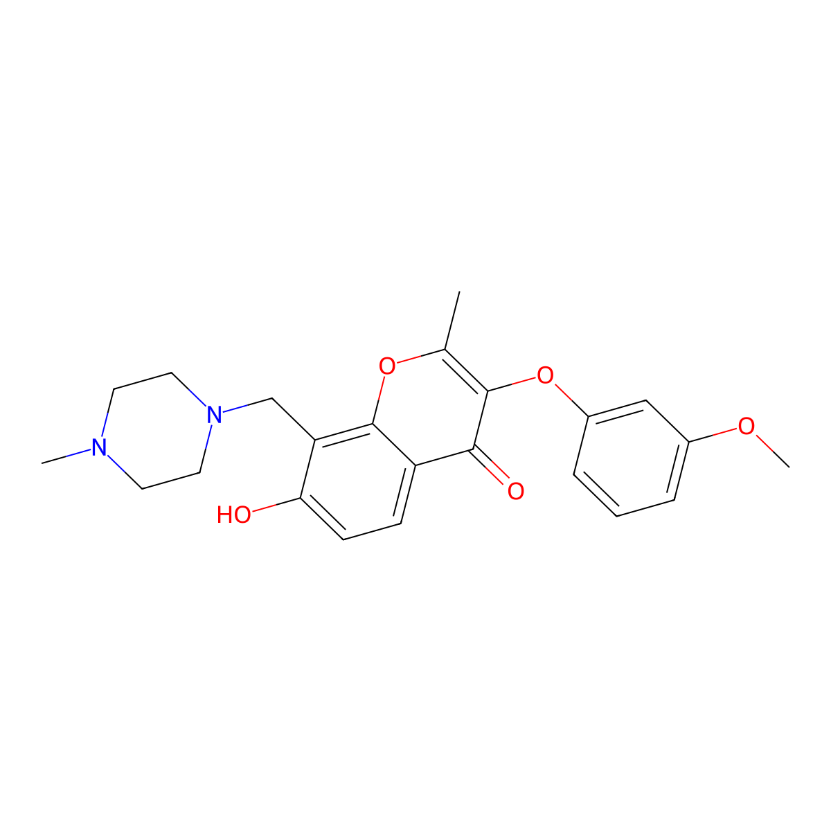 7-hydroxy-3-(3-methoxyphenoxy)-2-methyl-8-[(4-methylpiperazin-1-yl)methyl]-4H-chromen-4-one molecular structure, CAS 847182-74-5