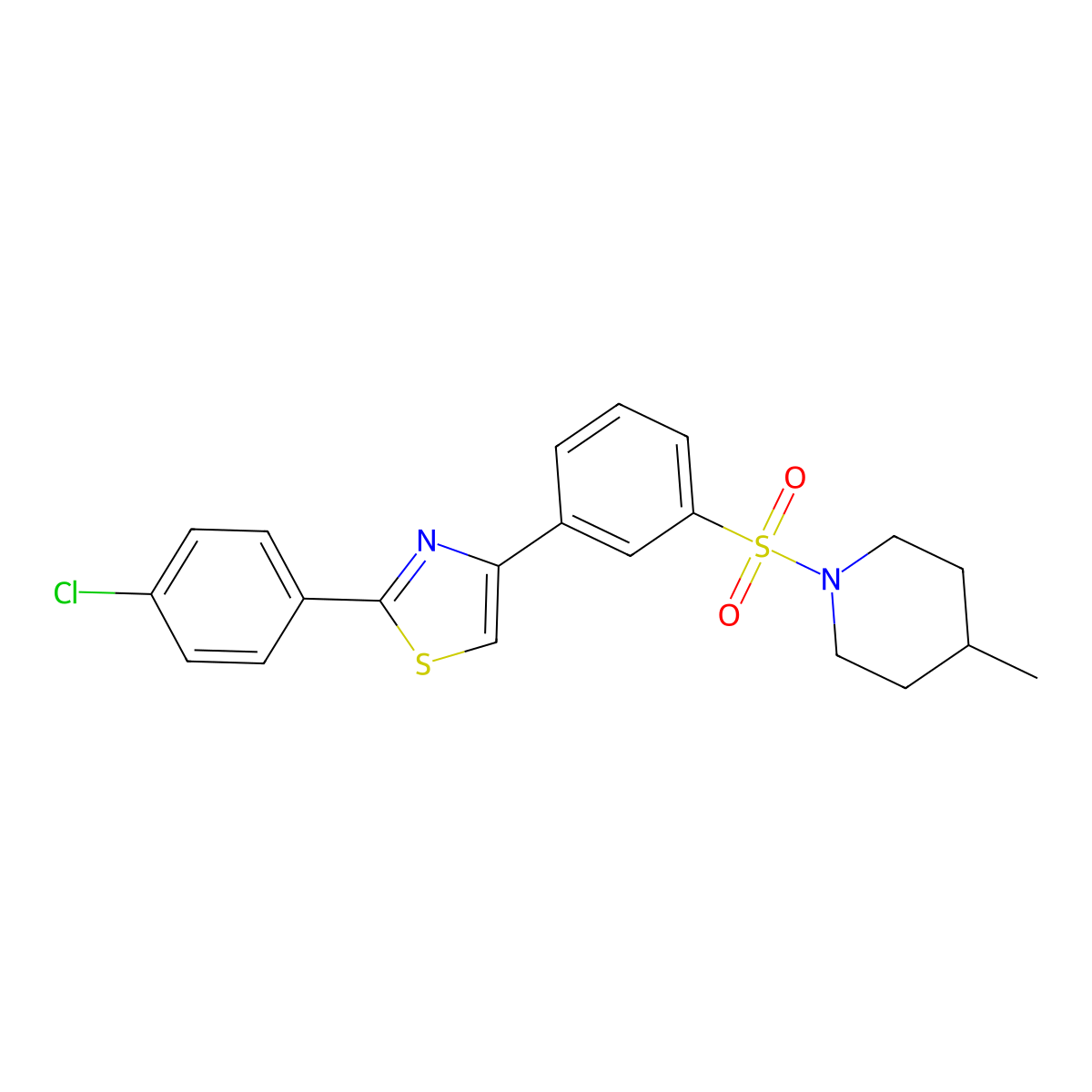 2-(4-Chlorophenyl)-4-{3-[(4-methylpiperidino)sulfonyl]phenyl}-1,3-thiazole molecular structure, CAS 847182-82-5