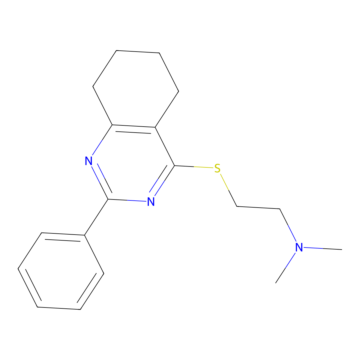 N,N-dimethyl-2-[(2-phenyl-5,6,7,8-tetrahydroquinazolin-4-yl)sulfanyl]ethanamine molecular structure, CAS 847183-40-8