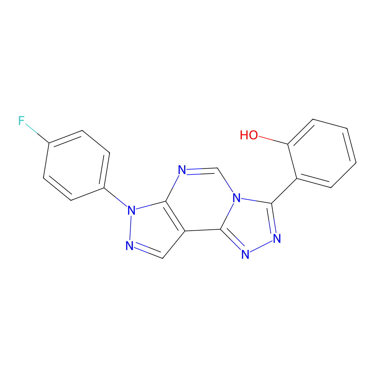 2-[7-(4-fluorophenyl)-7H-pyrazolo[4,3-e][1,2,4]triazolo[4,3-c]pyrimidin-3-yl]phenol molecular structure, CAS 847183-51-1