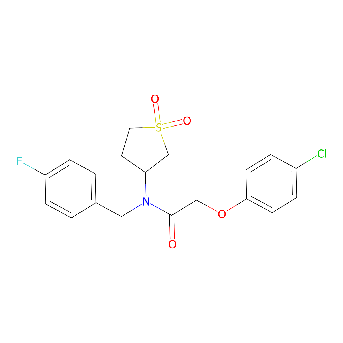 2-(4-chlorophenoxy)-N-(1,1-dioxidotetrahydrothiophen-3-yl)-N-(4-fluorobenzyl)acetamide molecular structure, CAS 847183-76-0