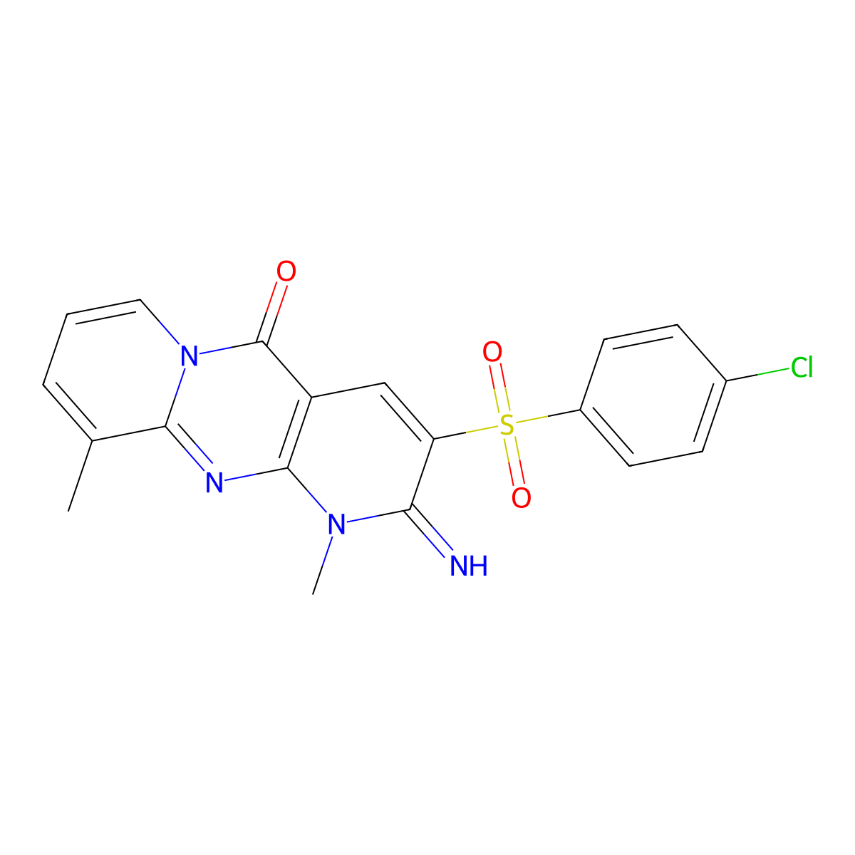 3-((4-chlorophenyl)sulfonyl)-2-imino-1,10-dimethyl-1H-dipyrido[1,2-a:2',3'-d]pyrimidin-5(2H)-one molecular structure, CAS 847183-91-9