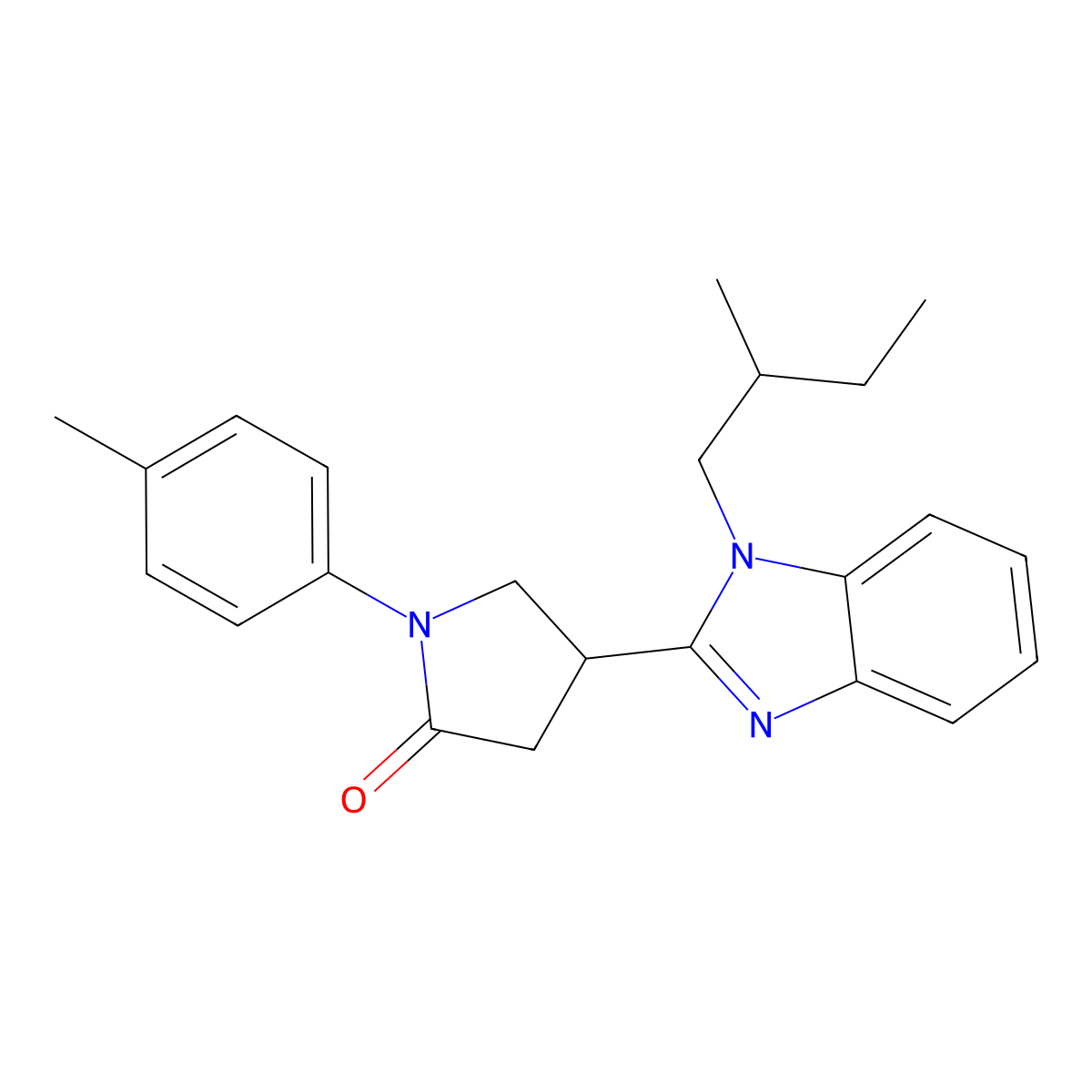 4-(1-(2-methylbutyl)-1H-benzo[d]imidazol-2-yl)-1-(p-tolyl)pyrrolidin-2-one molecular structure, CAS 847184-08-1