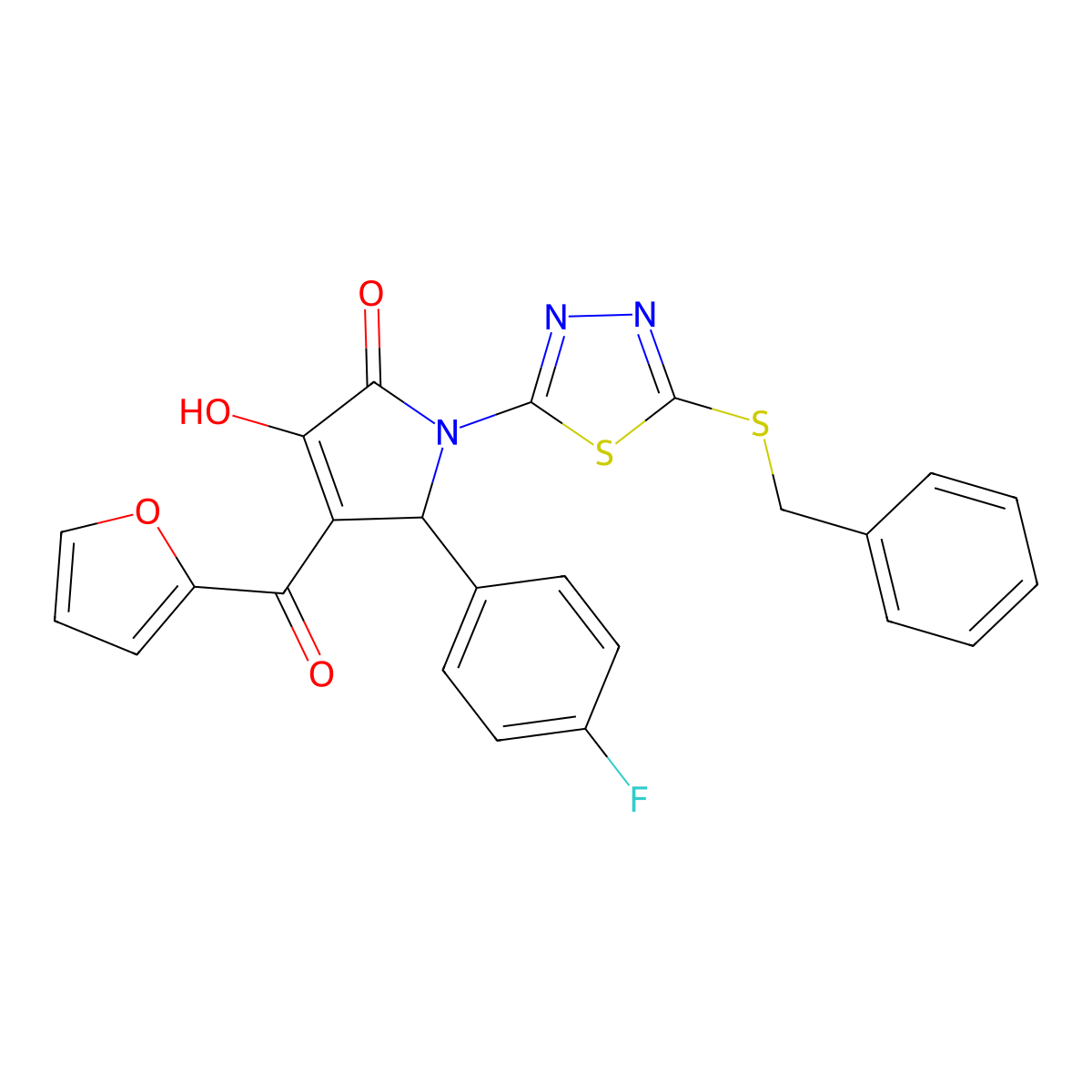 (4E)-1-[5-(benzylsulfanyl)-1,3,4-thiadiazol-2-yl]-5-(4-fluorophenyl)-4-[furan-2-yl(hydroxy)methylidene]pyrrolidine-2,3-dione molecular structure, CAS 847184-91-2