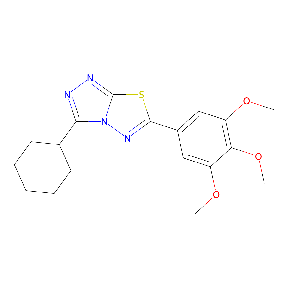 3-Cyclohexyl-6-(3,4,5-trimethoxyphenyl)[1,2,4]triazolo[3,4-b][1,3,4]thiadiazole molecular structure, CAS 847185-46-0