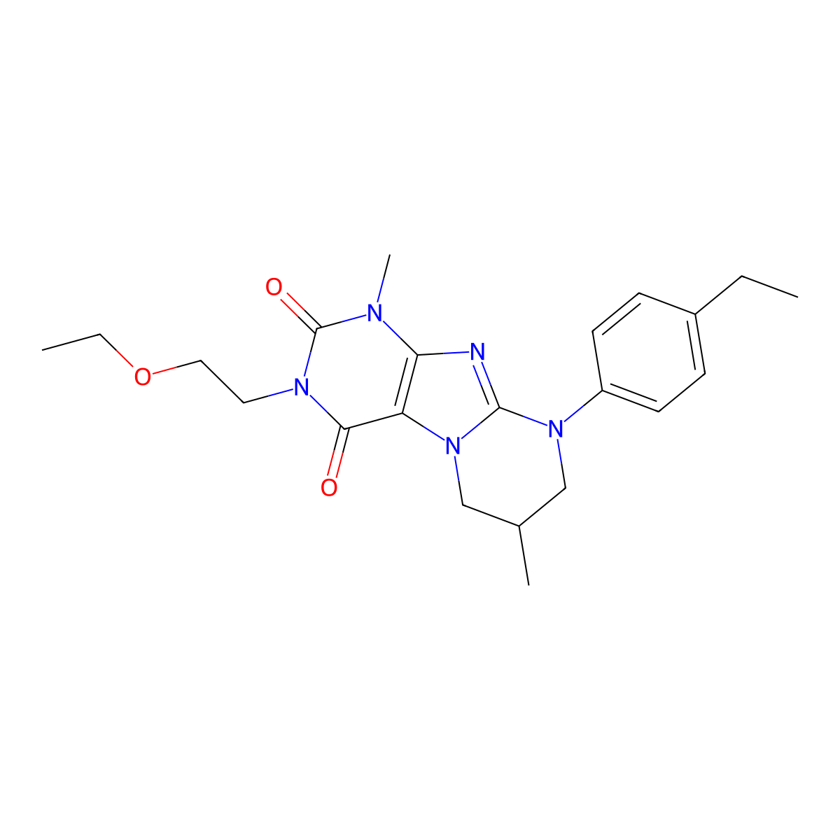 3-(2-ethoxyethyl)-9-(4-ethylphenyl)-1,7-dimethyl-6,7,8,9-tetrahydropyrimido[2,1-f]purine-2,4(1H,3H)-dione molecular structure, CAS 847185-49-3