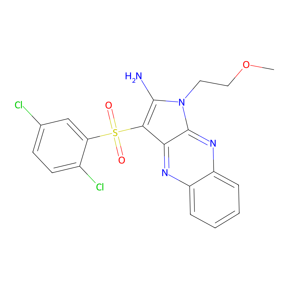 3-(2,5-Dichlorophenyl)sulfonyl-1-(2-methoxyethyl)pyrrolo[3,2-b]quinoxalin-2-amine molecular structure, CAS 847185-67-5