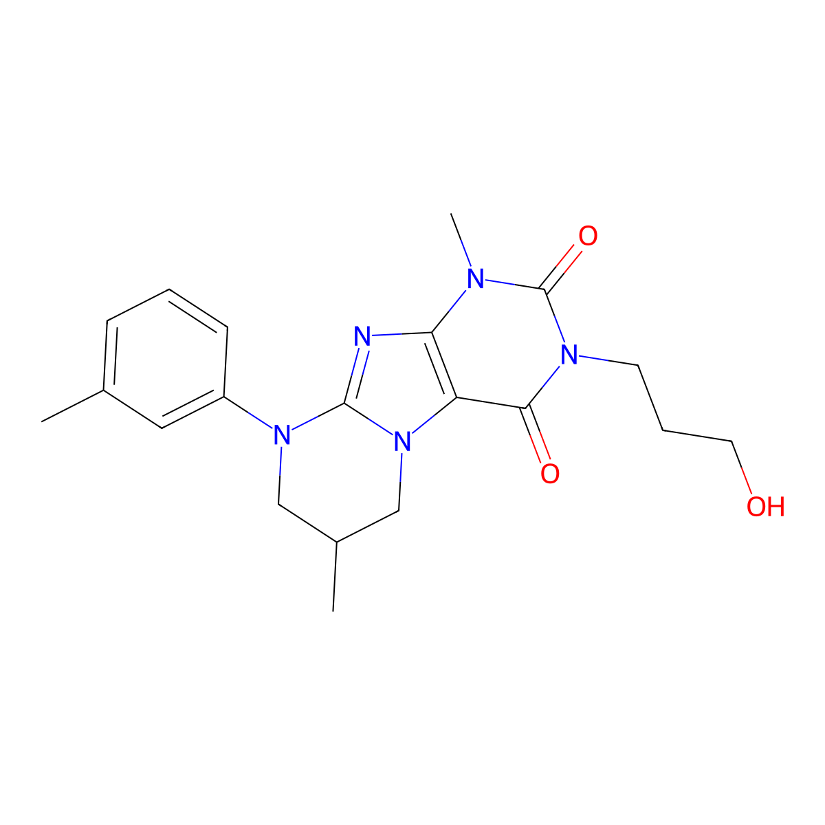 3-(3-Hydroxypropyl)-1,7-dimethyl-9-(3-methylphenyl)-7,8-dihydro-6H-purino[7,8-a]pyrimidine-2,4-dione molecular structure, CAS 847185-74-4