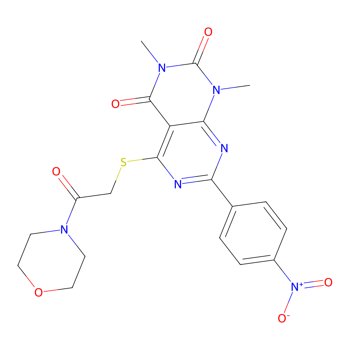 1,3-dimethyl-5-((2-morpholino-2-oxoethyl)thio)-7-(4-nitrophenyl)pyrimido[4,5-d]pyrimidine-2,4(1H,3H)-dione molecular structure, CAS 847190-30-1