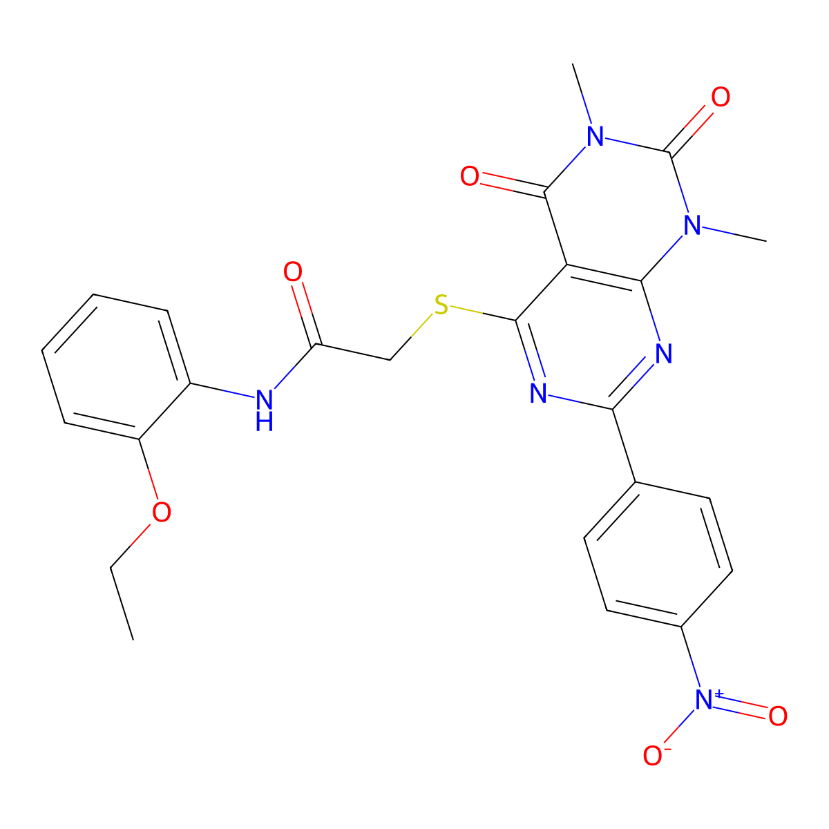 2-{[6,8-dimethyl-2-(4-nitrophenyl)-5,7-dioxo-5H,6H,7H,8H-[1,3]diazino[4,5-d]pyrimidin-4-yl]sulfanyl}-N-(2-ethoxyphenyl)acetamide molecular structure, CAS 847190-43-6