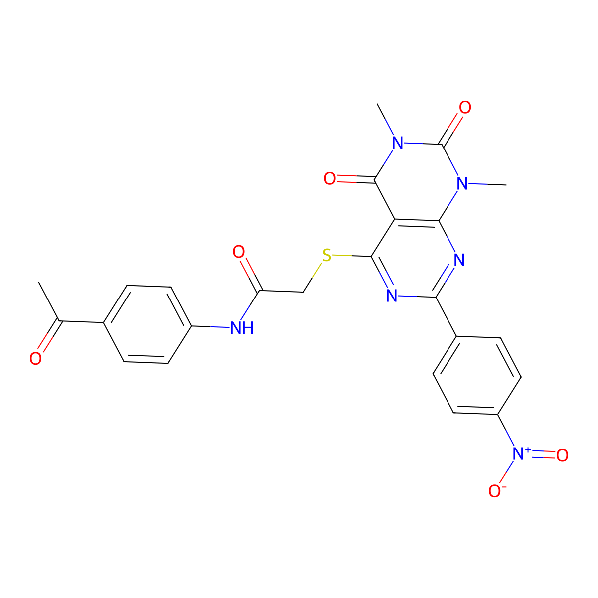 N-(4-acetylphenyl)-2-((6,8-dimethyl-2-(4-nitrophenyl)-5,7-dioxo-5,6,7,8-tetrahydropyrimido[4,5-d]pyrimidin-4-yl)thio)acetamide molecular structure, CAS 847190-53-8