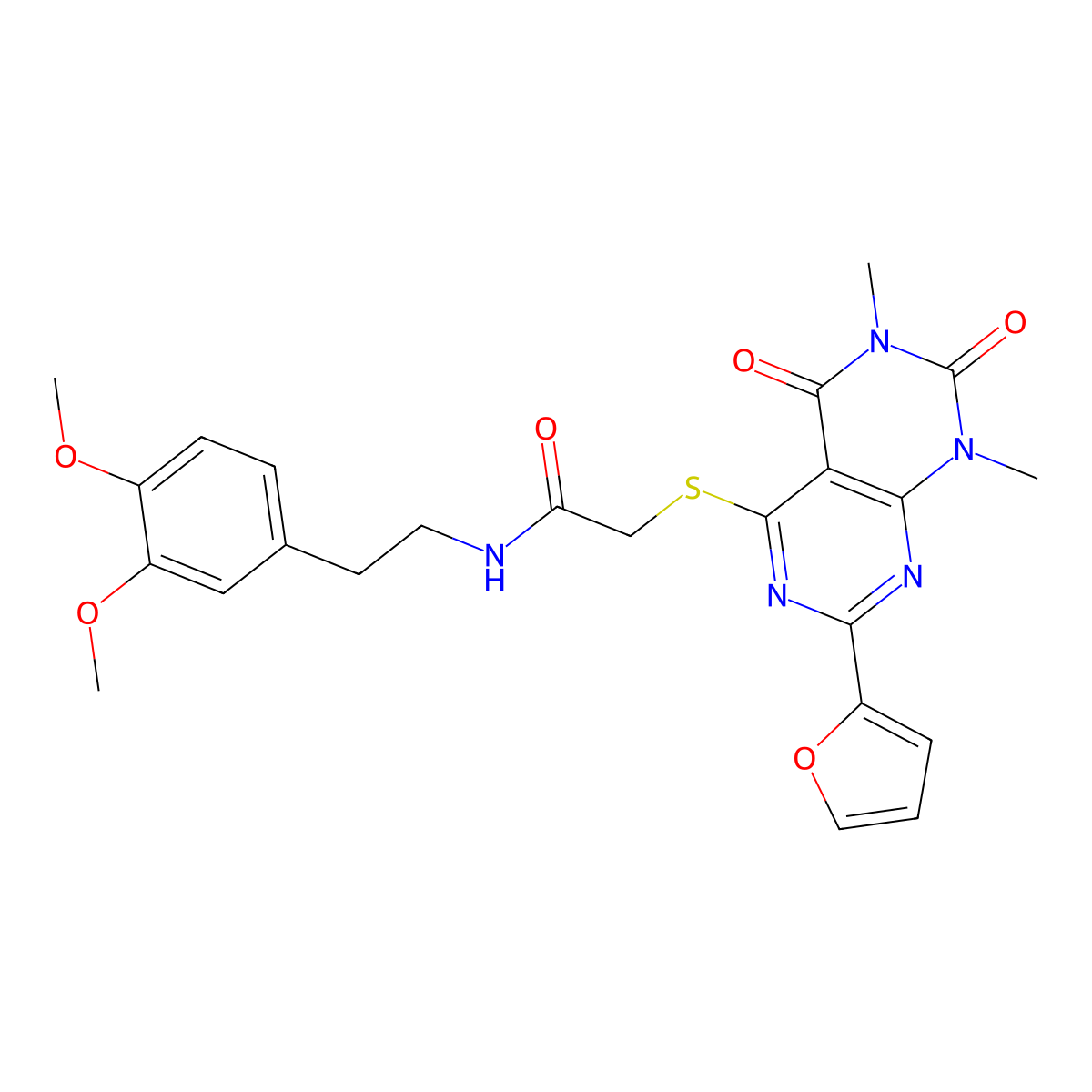 N-[2-(3,4-dimethoxyphenyl)ethyl]-2-{[2-(furan-2-yl)-6,8-dimethyl-5,7-dioxo-5H,6H,7H,8H-[1,3]diazino[4,5-d]pyrimidin-4-yl]sulfanyl}acetamide molecular structure, CAS 847191-15-5