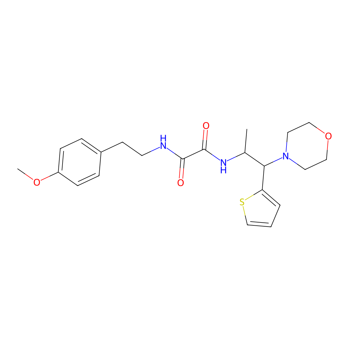 N1-(4-methoxyphenethyl)-N2-(1-morpholino-1-(thiophen-2-yl)propan-2-yl)oxalamide molecular structure, CAS 847192-51-2