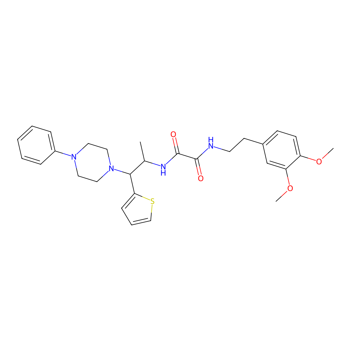 N1-(3,4-dimethoxyphenethyl)-N2-(1-(4-phenylpiperazin-1-yl)-1-(thiophen-2-yl)propan-2-yl)oxalamide molecular structure, CAS 847193-54-8