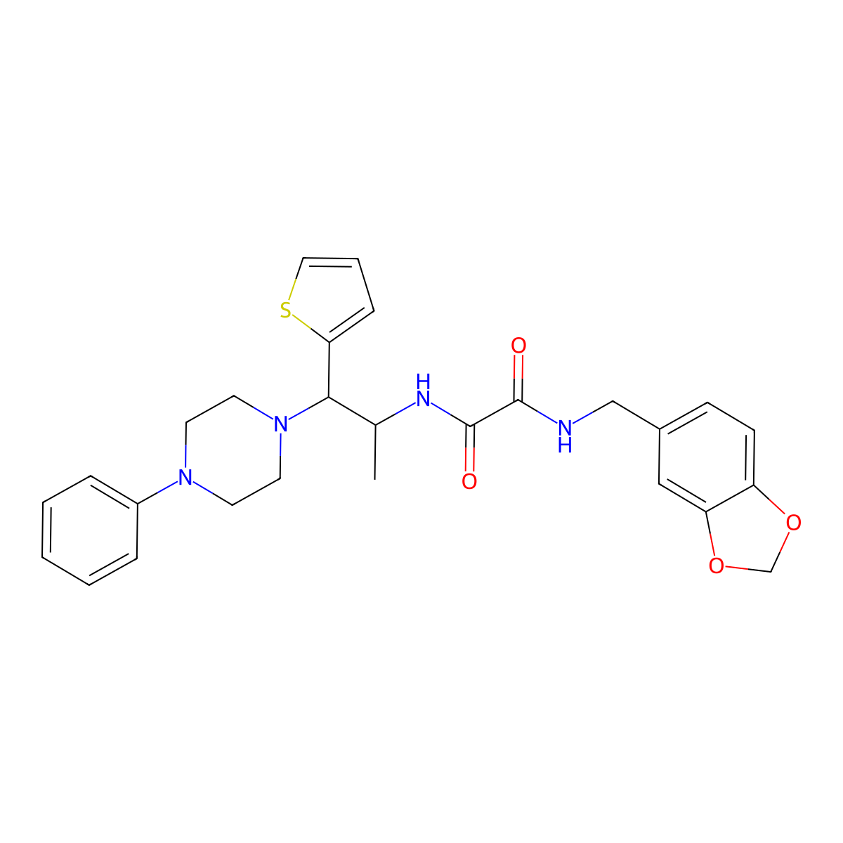 N1-(benzo[d][1,3]dioxol-5-ylmethyl)-N2-(1-(4-phenylpiperazin-1-yl)-1-(thiophen-2-yl)propan-2-yl)oxalamide molecular structure, CAS 847193-60-6