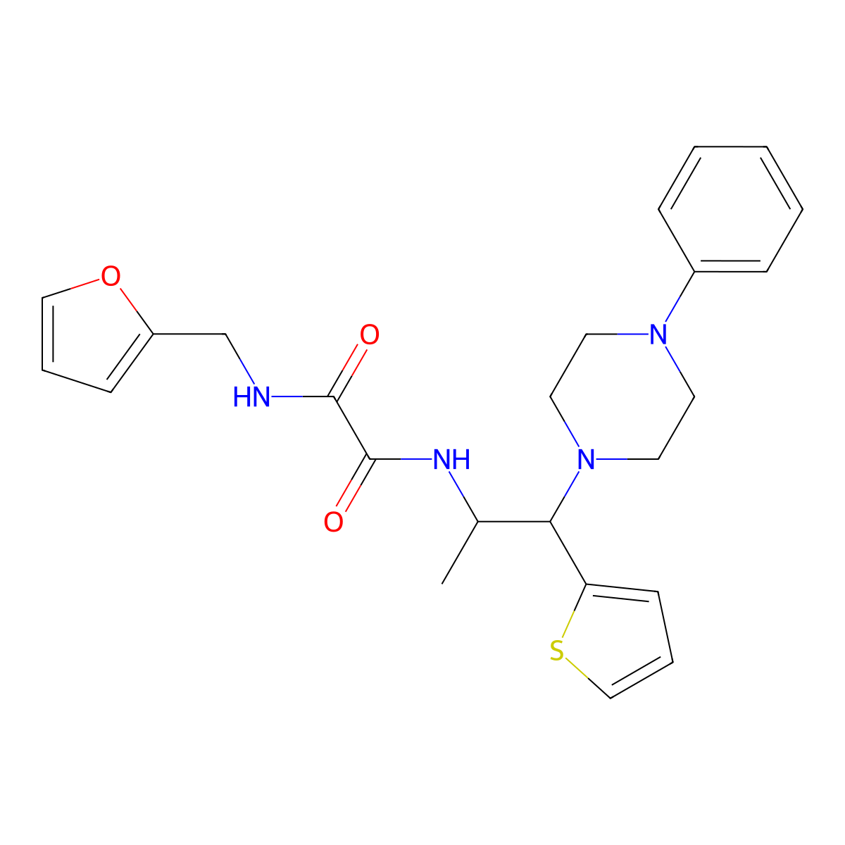 N1-(furan-2-ylmethyl)-N2-(1-(4-phenylpiperazin-1-yl)-1-(thiophen-2-yl)propan-2-yl)oxalamide molecular structure, CAS 847193-70-8