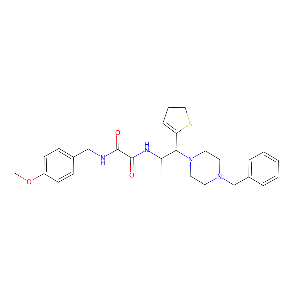 N1-(1-(4-benzylpiperazin-1-yl)-1-(thiophen-2-yl)propan-2-yl)-N2-(4-methoxybenzyl)oxalamide molecular structure, CAS 847194-39-2
