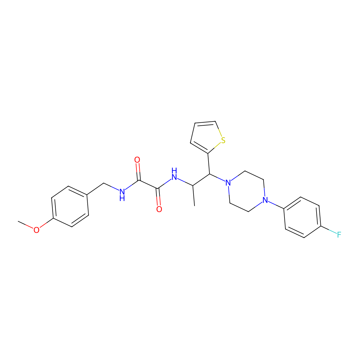 N1-(1-(4-(4-fluorophenyl)piperazin-1-yl)-1-(thiophen-2-yl)propan-2-yl)-N2-(4-methoxybenzyl)oxalamide molecular structure, CAS 847195-40-8