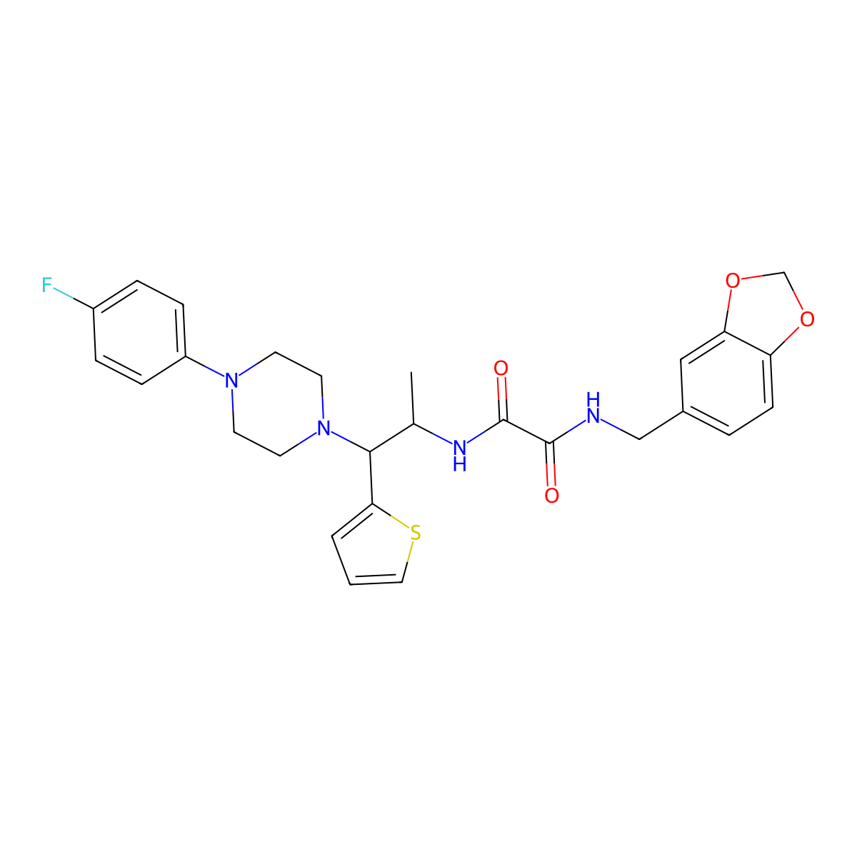 N1-(benzo[d][1,3]dioxol-5-ylmethyl)-N2-(1-(4-(4-fluorophenyl)piperazin-1-yl)-1-(thiophen-2-yl)propan-2-yl)oxalamide molecular structure, CAS 847195-42-0