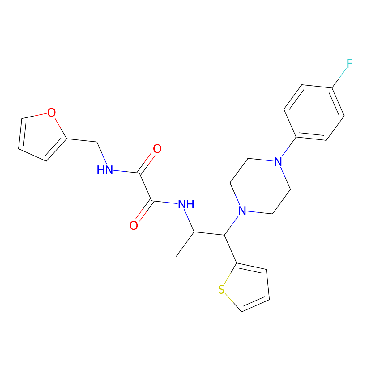 N1-(1-(4-(4-fluorophenyl)piperazin-1-yl)-1-(thiophen-2-yl)propan-2-yl)-N2-(furan-2-ylmethyl)oxalamide molecular structure, CAS 847195-52-2