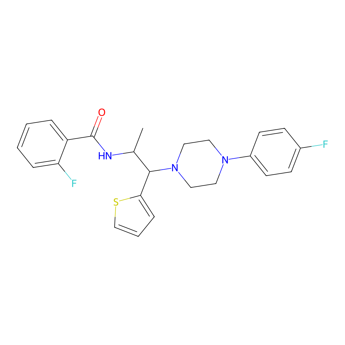 2-Fluoro-N-{1-[4-(4-fluorophenyl)piperazin-1-YL]-1-(thiophen-2-YL)propan-2-YL}benzamide molecular structure, CAS 847195-63-5
