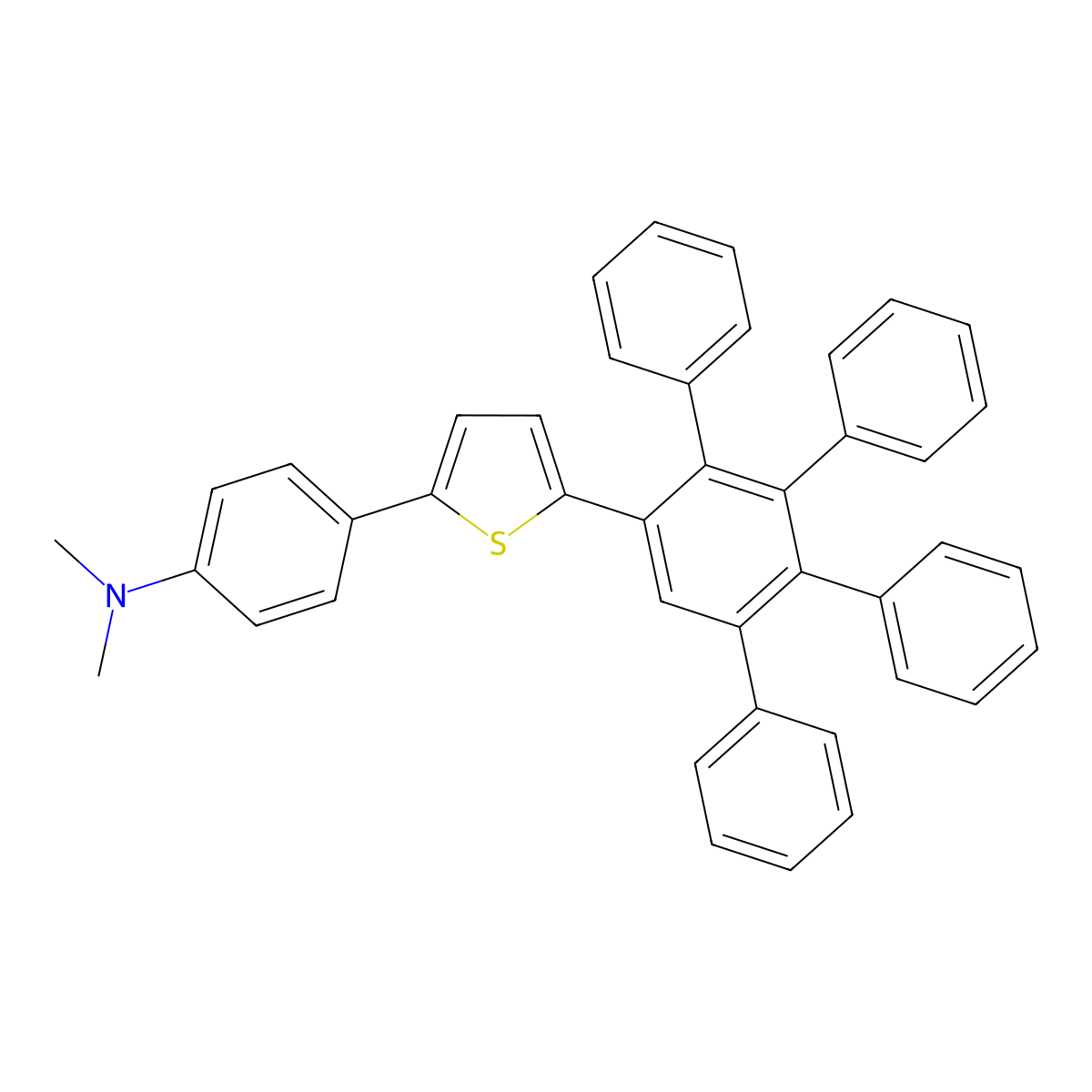 N,N-dimethyl-4-(5-{4,5,6-triphenyl-[1,1'-biphenyl]-2-yl}thiophen-2-yl)aniline molecular structure, CAS 847196-59-2