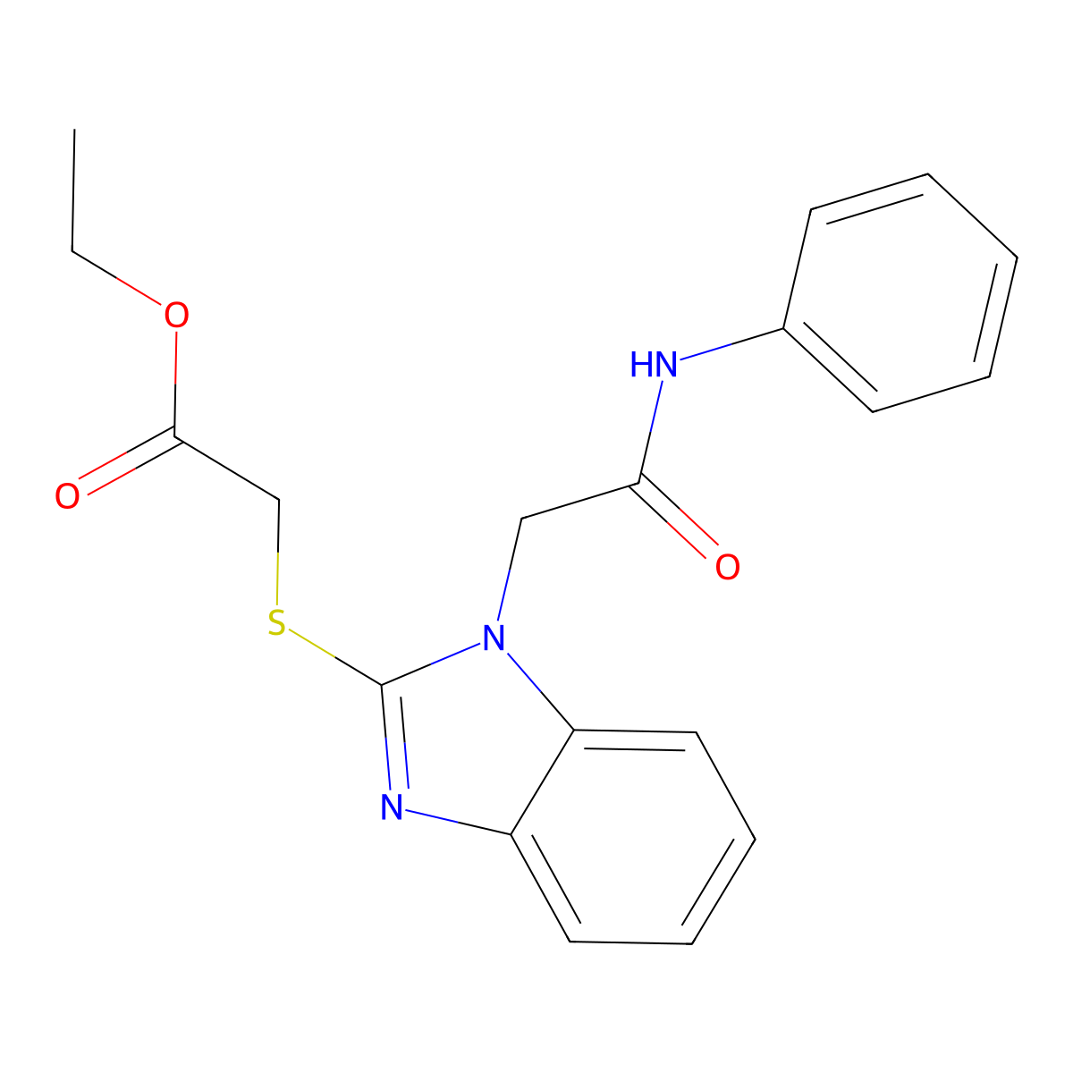Ethyl 2-((1-(2-oxo-2-(phenylamino)ethyl)-1H-benzo[d]imidazol-2-yl)thio)acetate molecular structure, CAS 847231-85-0