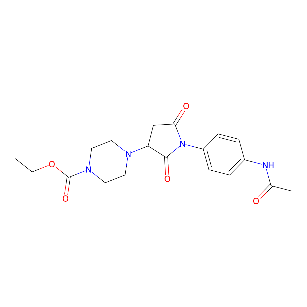 Ethyl 4-(1-(4-acetamidophenyl)-2,5-dioxopyrrolidin-3-yl)piperazine-1-carboxylate molecular structure, CAS 847239-30-9